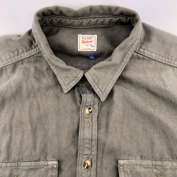 Old Navy Workwear Heavyweight Button Up Shirt Mens XXL Olive Casual Chore Gorp - Picture 1 of 8